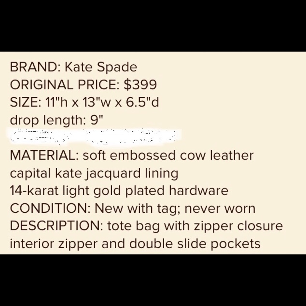 Beautiful! β οΈ Kate spade black leather bag NWT β οΈ - Picture 6 of 6